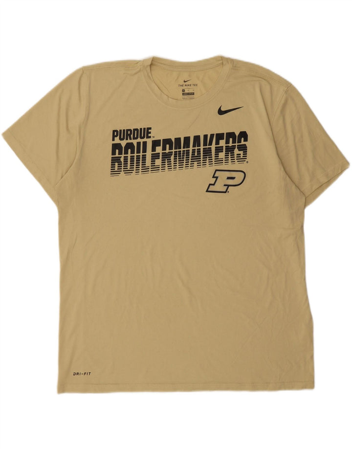 NIKE Mens Dri Fit Graphic T-Shirt Top XL Beige Polyester