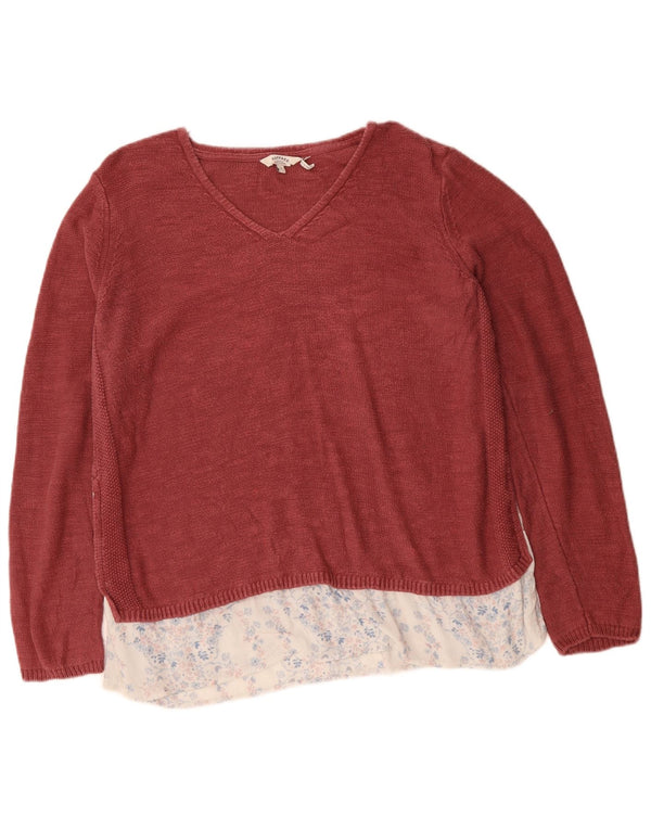 Женский джемпер с v-образным вырезом FAT FACE, Великобритания, 16, большой розовый хлопок с цветочным принтом