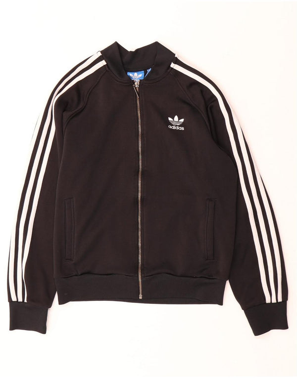 ADIDAS Womens Tracksuit Top Jacket UK 14 Medium Black Cotton