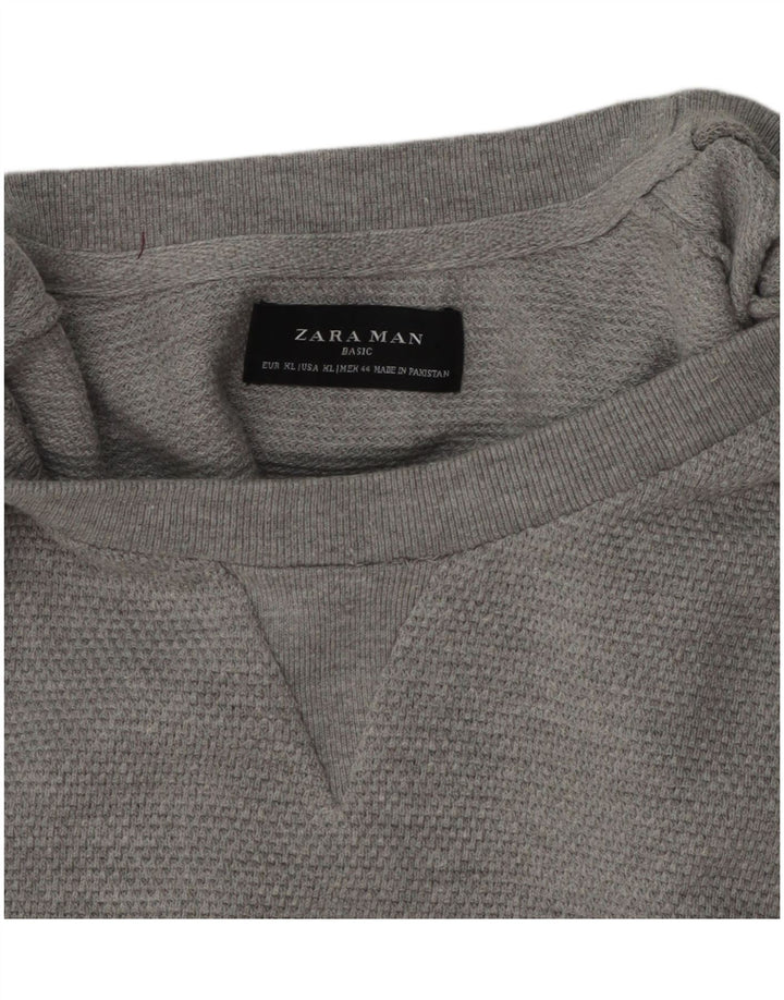 Мужской джемпер с круглым вырезом Zara XL, серый хлопок