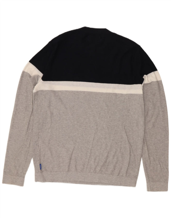 Мужской джемпер с круглым вырезом Jack & Jones, хлопковый свитер среднего серого цвета с цветными блоками