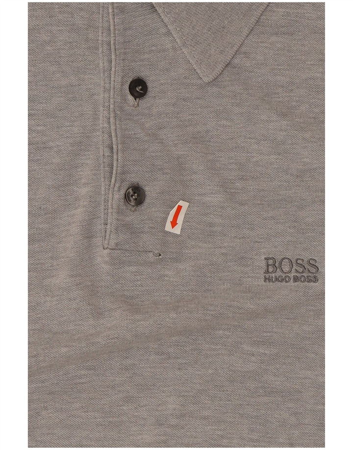 Мужская рубашка-поло Hugo Boss, хлопковая ткань среднего серого цвета с крапинками