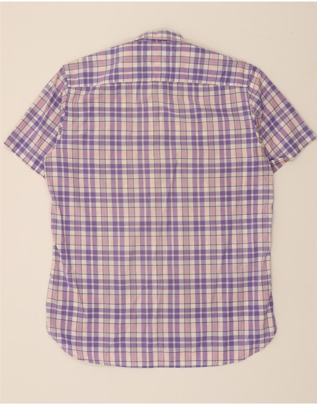 TOMMY HILFIGER Mens Short Sleeve Shirt Medium Purple Check Cotton Vintage Tommy Hilfiger and Second-Hand Tommy Hilfiger from Messina Hembry 
