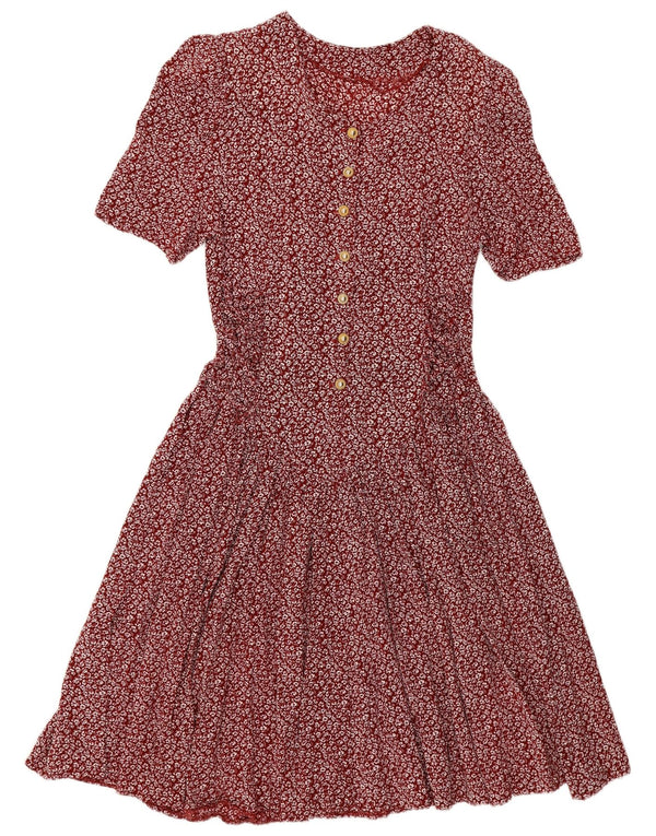 ВИНТАЖНОЕ женское платье в стиле ампир, Великобритания 14, большое бордовое с цветочным принтом