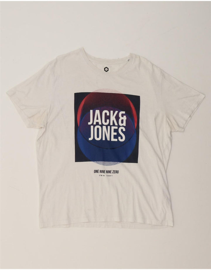 JACK & JONES Mens Core Graphic T-Shirt Top 2XL White Cotton Vintage Jack & Jones and Second-Hand Jack & Jones from Messina Hembry 