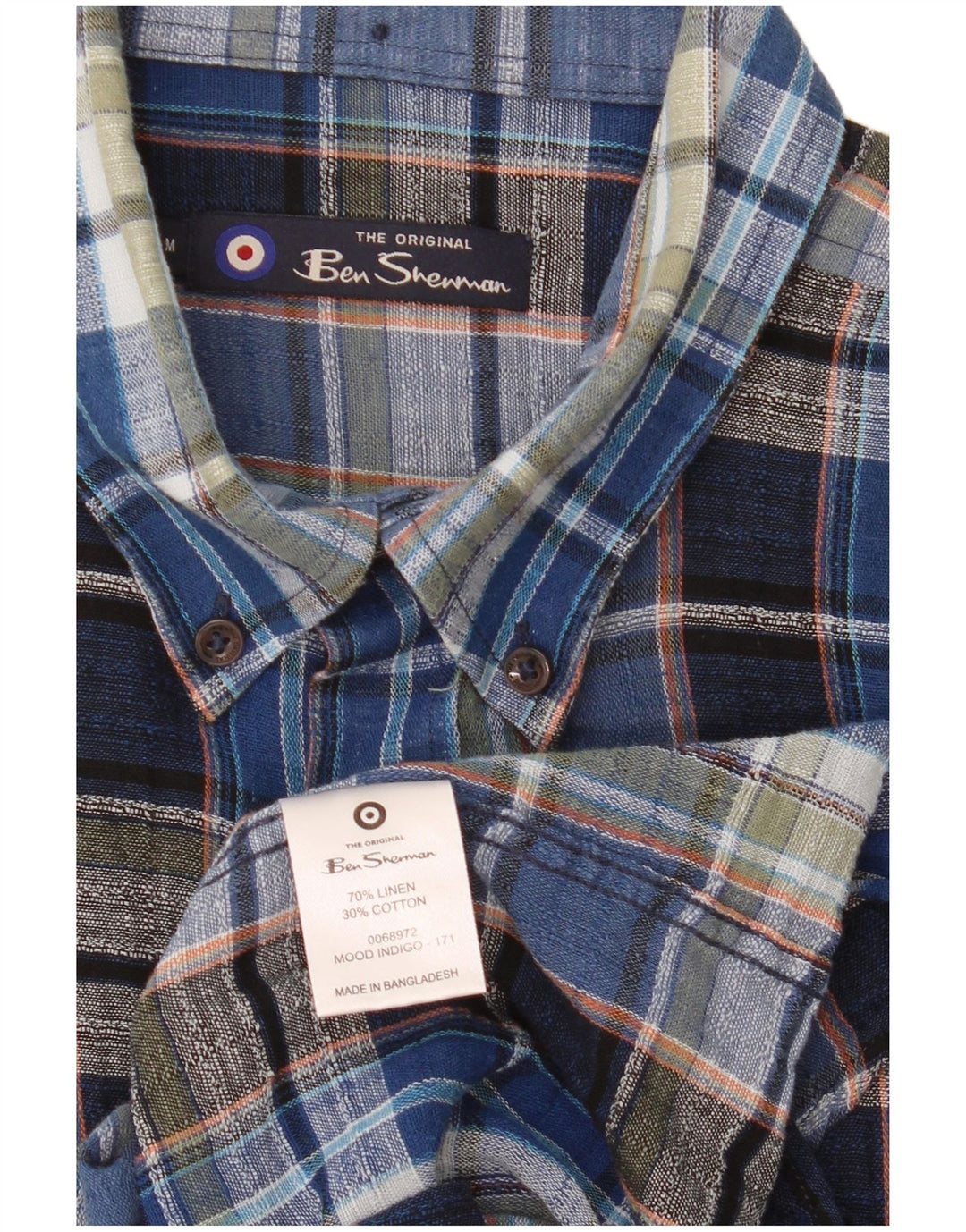Мужская рубашка Ben Sherman, льняная синяя клетка среднего размера