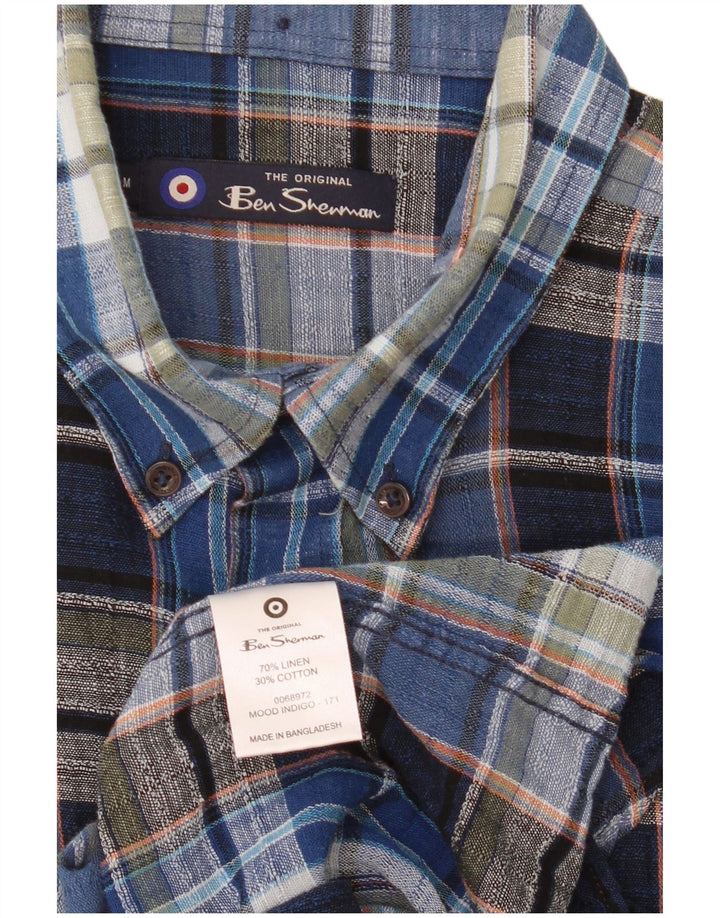 Мужская рубашка Ben Sherman, льняная синяя клетка среднего размера