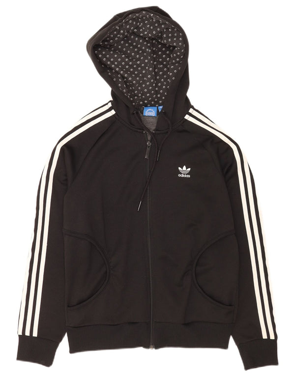 Женский свитер с капюшоном Adidas на молнии с графическим рисунком UK 12, средний черный, полиэстер
