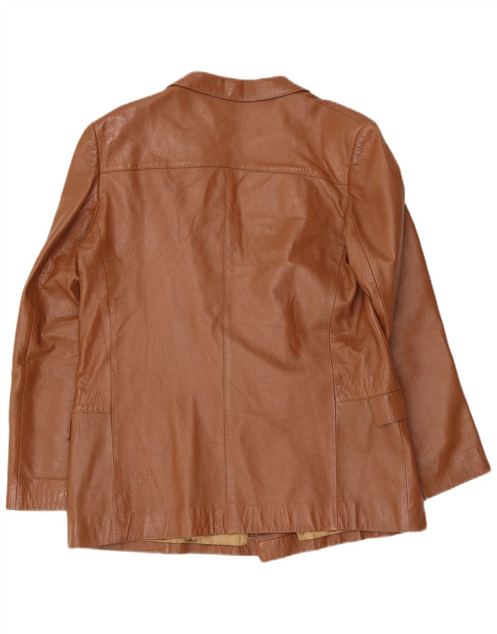 Женский двубортный кожаный пиджак Anfor IT 44 Средний Коричневый