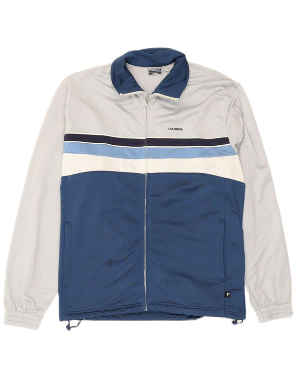 Мужская спортивная куртка Diadora UK 42, большая, темно-синяя, с цветными блоками