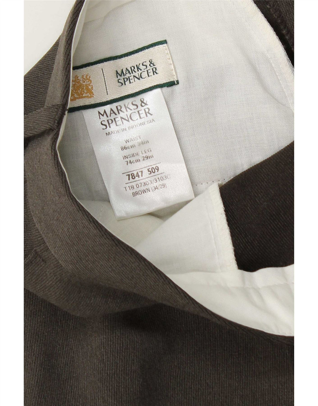 Мужские зауженные костюмные брюки Marks & Spencer W34 L29 коричневые из полиэстера