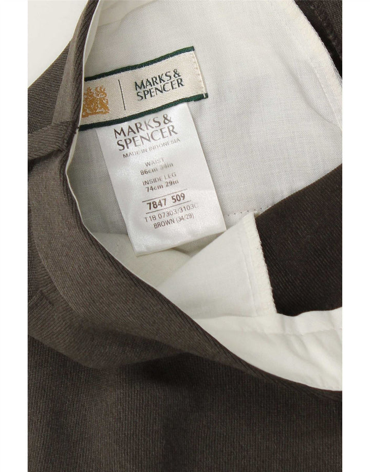Мужские зауженные костюмные брюки Marks & Spencer W34 L29 коричневые из полиэстера