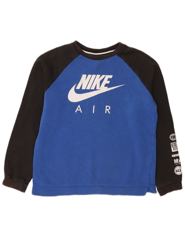 Джемпер с рисунком Nike для мальчиков 13–14 лет, синий, XL, хлопок с цветными блоками