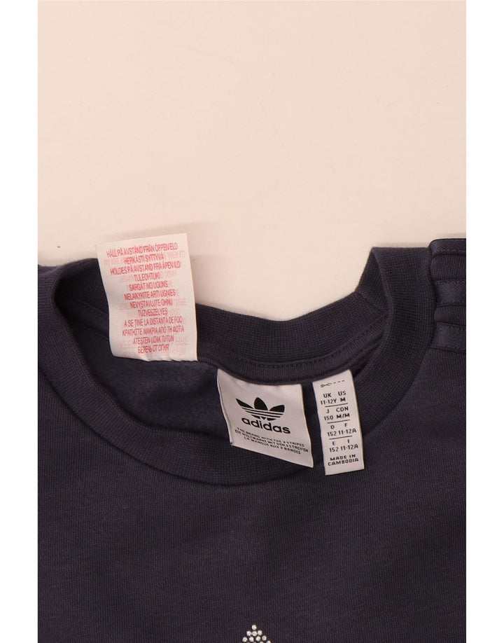 Джемпер с рисунком ADIDAS для девочек 11–12 лет, темно-синий, хлопок