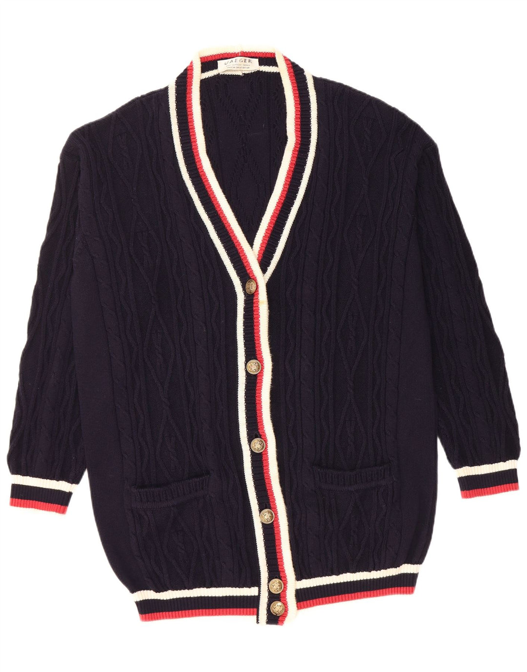 Женский свитер-кардиган оверсайз JAEGER UK 10, маленький, темно-синий, цветной блок