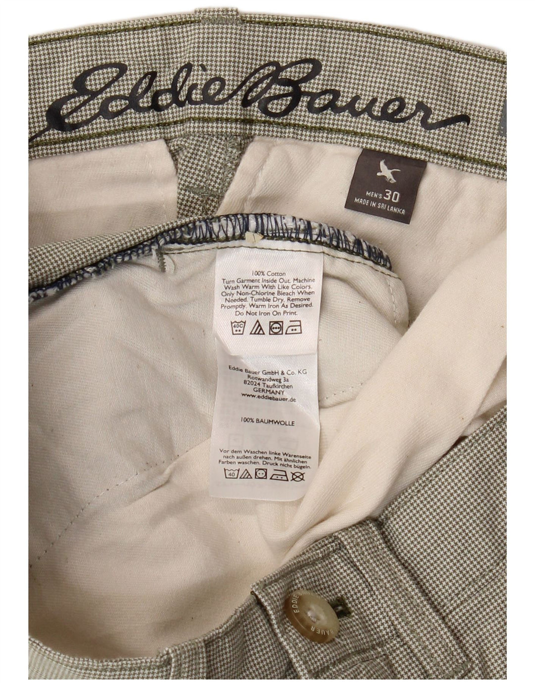 Мужские шорты чинос EDDIE BAUER W30, средний хаки, хлопок с узором «гусиные лапки»