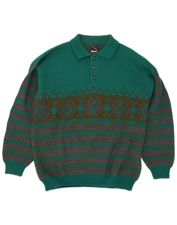 Мужской джемпер с воротником поло Claude De Pierre, XL, зеленый, акриловый, Fair Isle