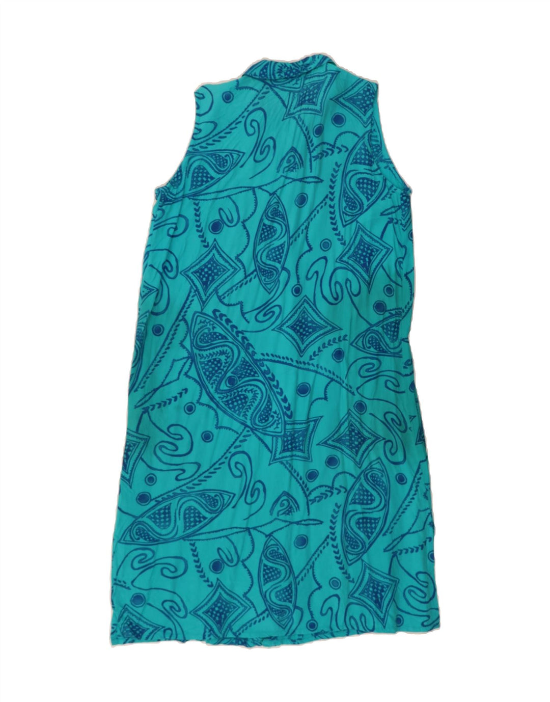 VINTAGE Womens Abstract Pattern Sleeveless Shirt Dress UK 14 Medium Blue Vintage Vintage and Second-Hand Vintage from Messina Hembry 
