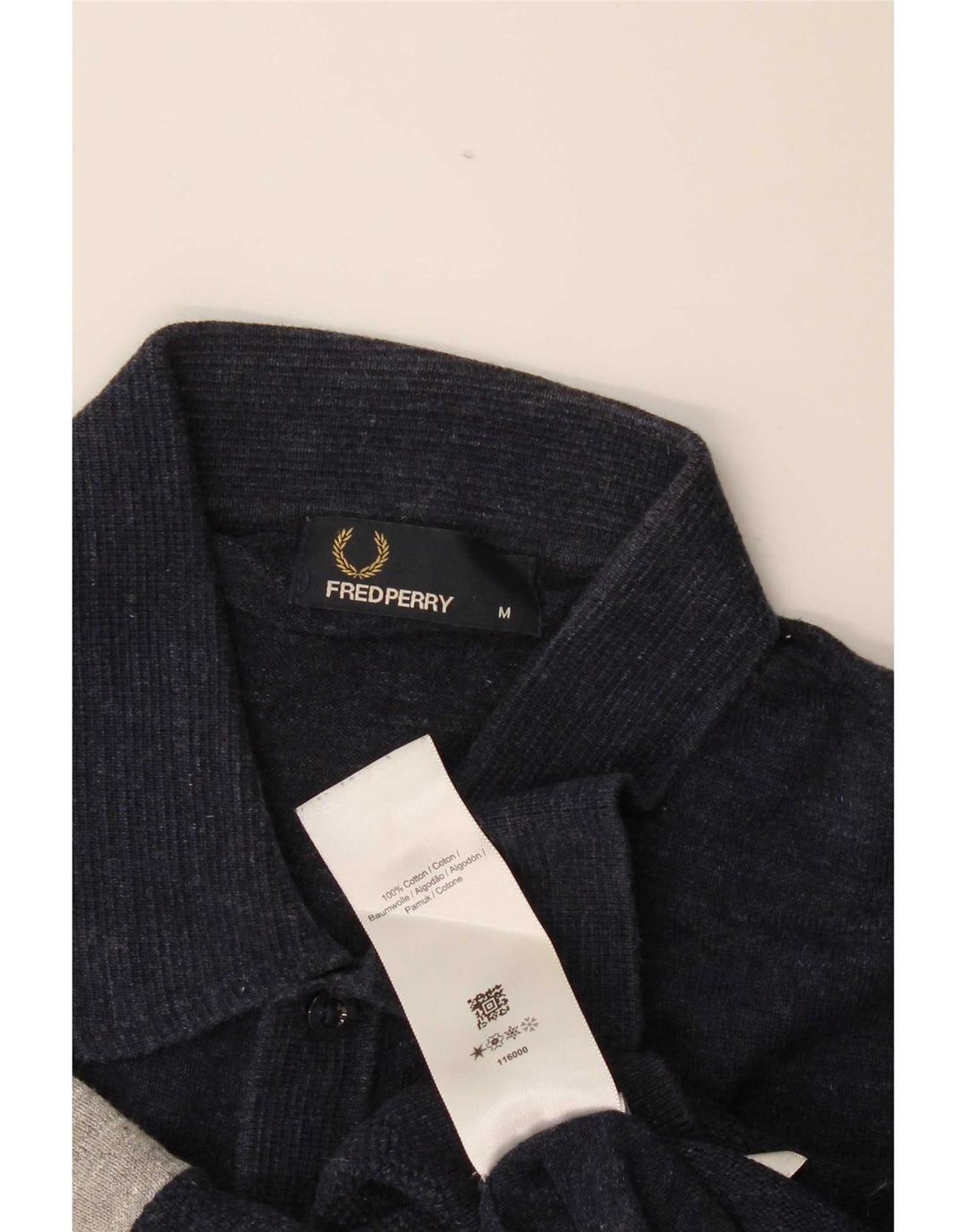 Мужская рубашка-поло Fred Perry среднего размера, темно-синяя, хлопковая с цветными блоками