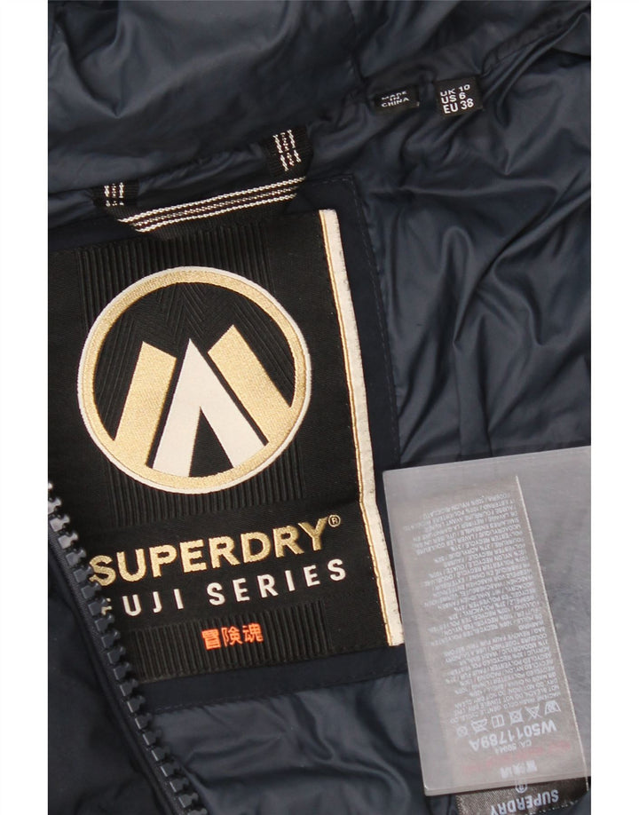Женское стеганое пальто с капюшоном Superdry UK 10, маленький темно-синий, полиэстер