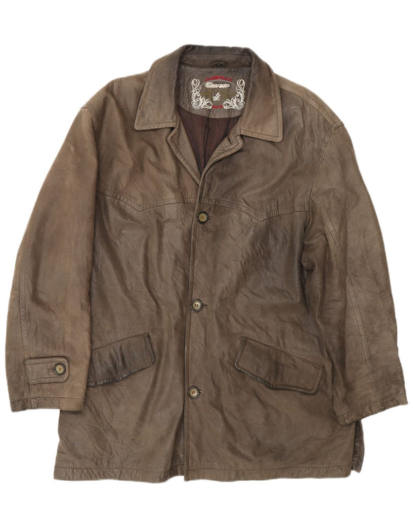 L.LAMBERTAZZI Мужское кожаное пальто UK 40, большое коричневое кожаное