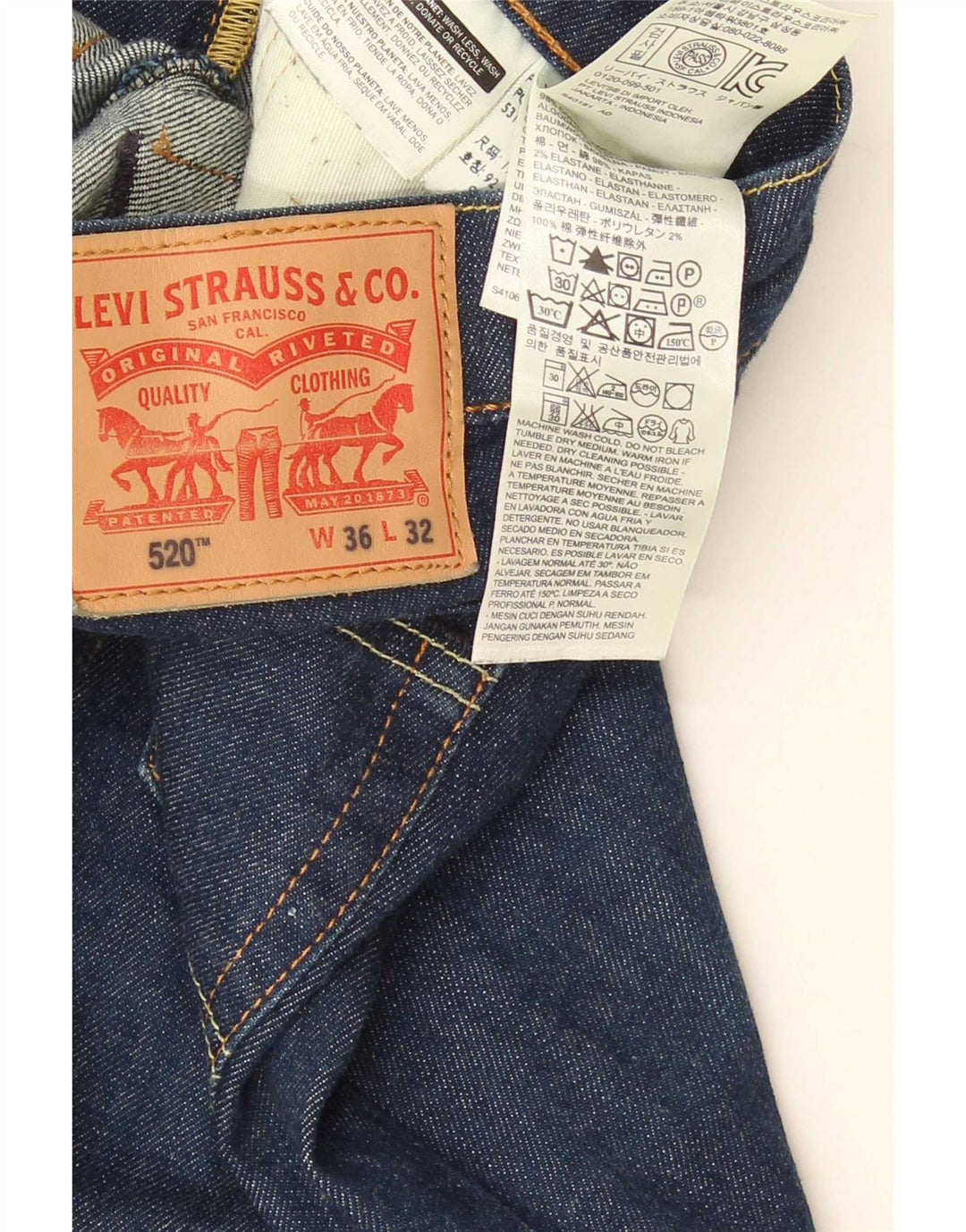 Мужские зауженные джинсы Levi's 520 W36 L32 синие, хлопок