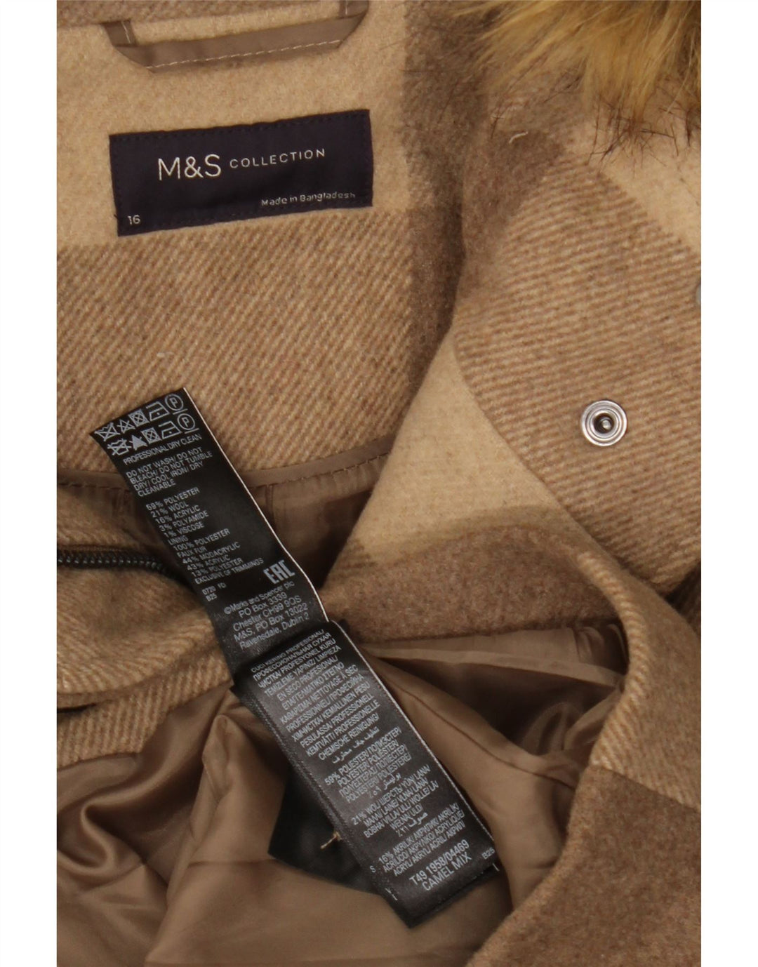 Женский дафлкот с капюшоном MARKS & SPENCER UK 16, большая коричневая клетка