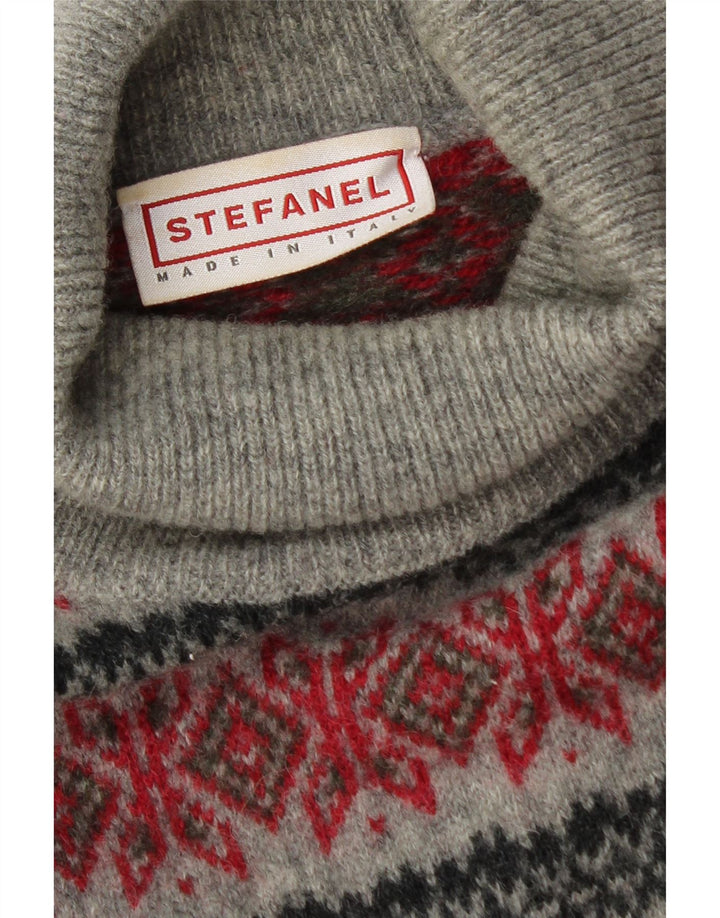 Stefanel Мужской свитер с высоким воротником XL Серый Fair Isle