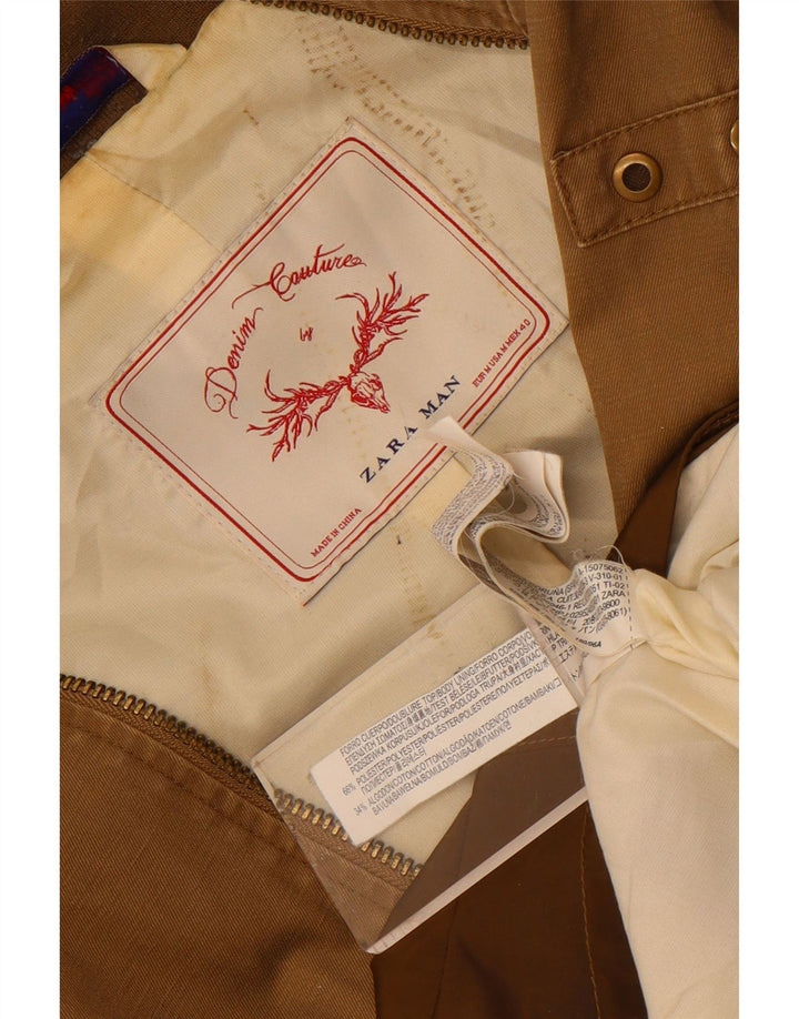 Мужская куртка-бомбер Zara UK 38, средний коричневый полиэстер с цветными блоками