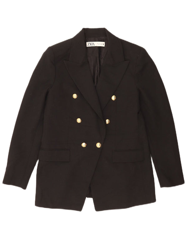 Zara Womens Double Breasted Blazer Jacket UK 16 Large Black Polyester