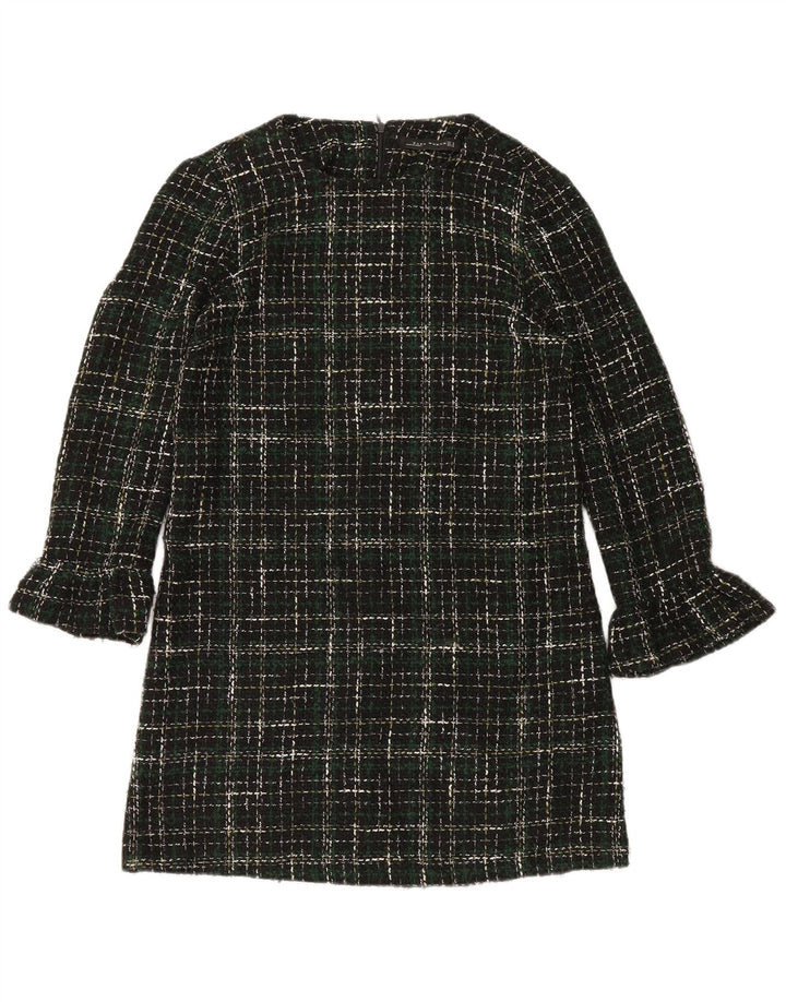 Женское платье прямого кроя Zara с длинными рукавами UK 14, средний зеленый цвет в клетку, акрил