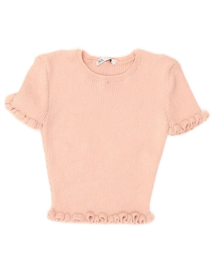 Женская укороченная блузка Zara UK 10, маленький розовый полиэстер