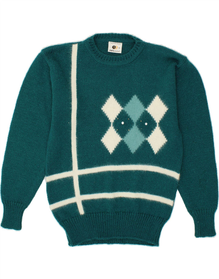EVE Womens Crew Neck Jumper Sweater EU 38 Medium Green Argyle/Diamond Vintage Eve and Second-Hand Eve from Messina Hembry 