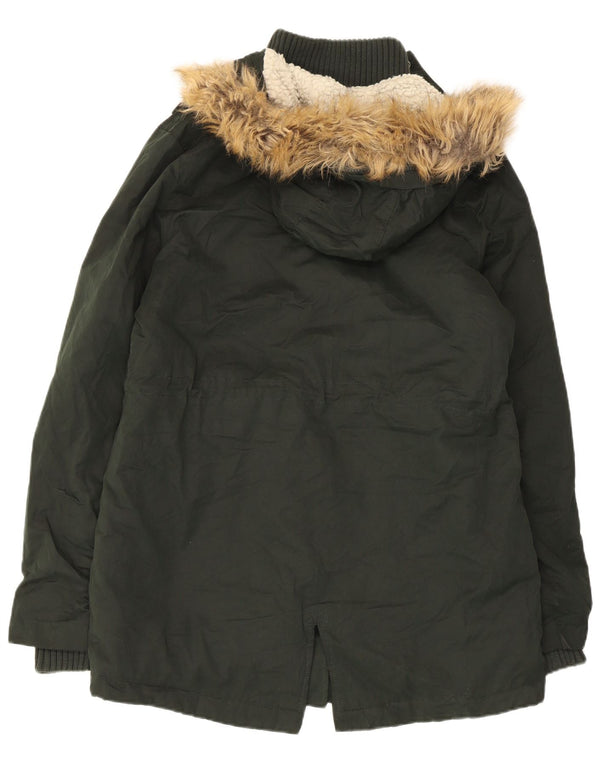 Женская парка Superdry с капюшоном UK 14, большой зеленый полиэстер