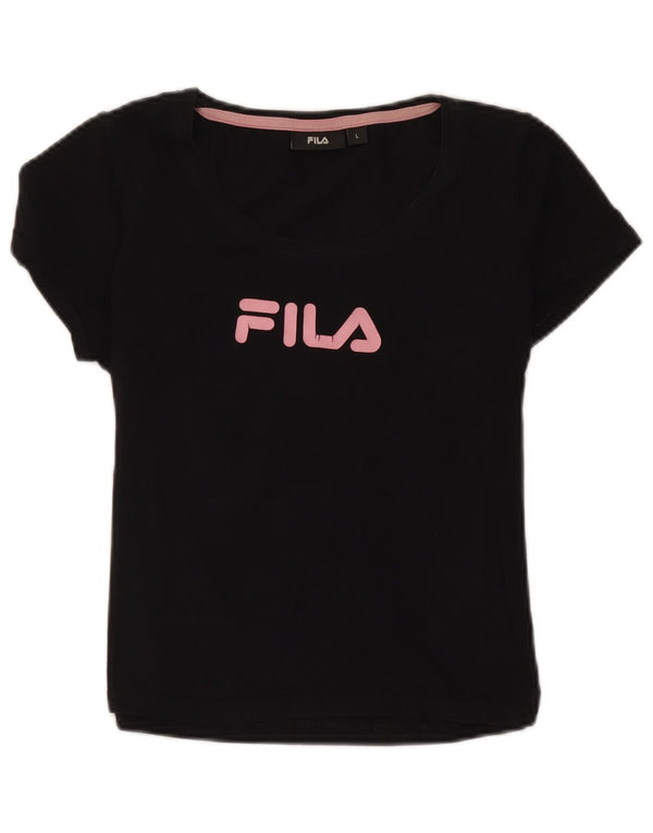 Футболка с рисунком Fila для девочек, топ 11–12 лет, большой черный цвет, хлопок