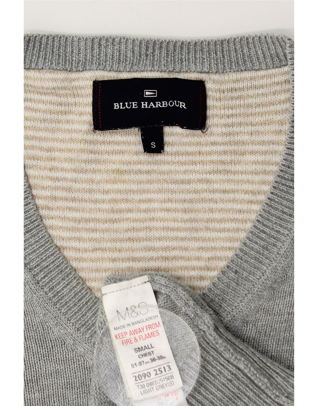 Мужской джемпер с v-образным вырезом Marks & Spencer Blue Harbour, маленький серый хлопковый