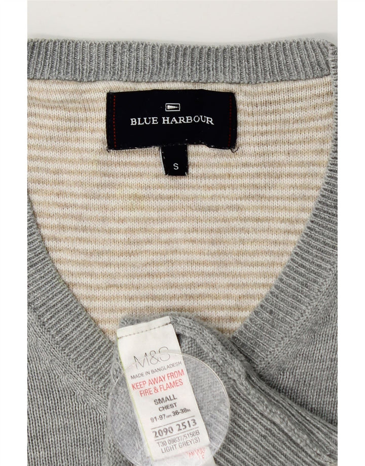 Мужской джемпер с v-образным вырезом Marks & Spencer Blue Harbour, маленький серый хлопковый