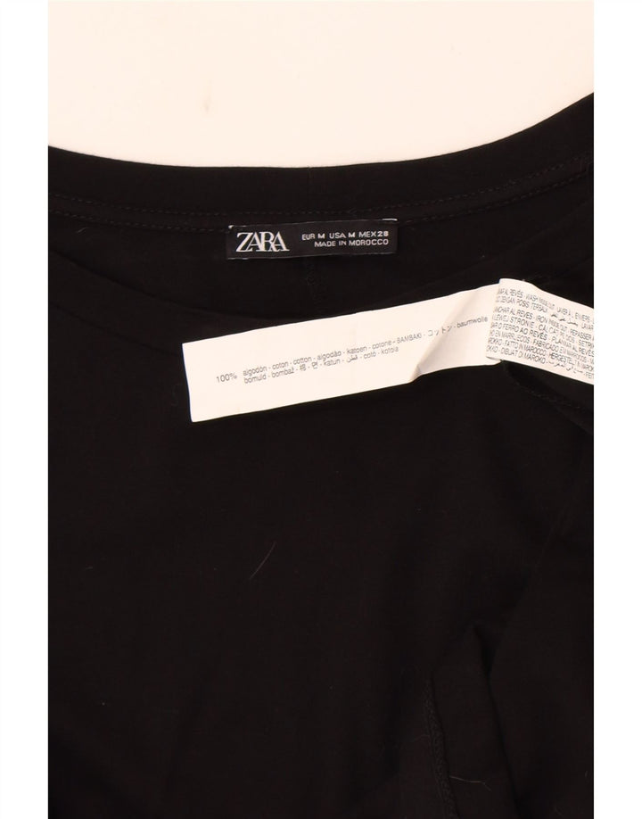 Женская блузка с длинными рукавами Zara UK 14, средний черный хлопок