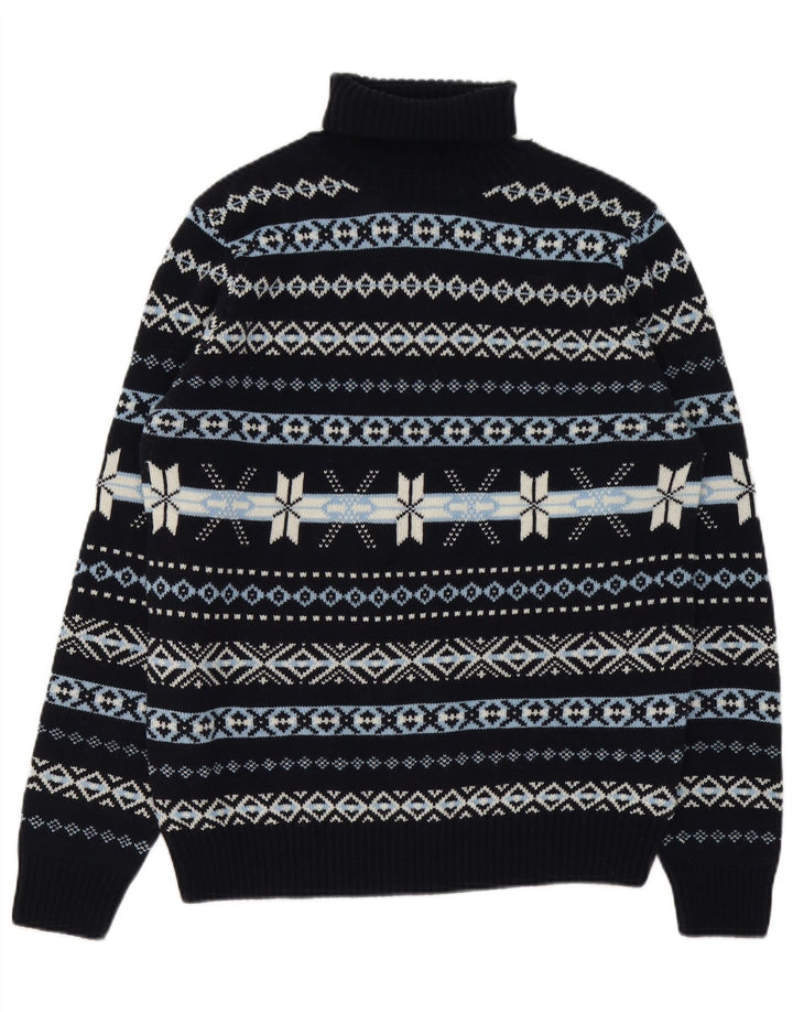 GUTTERIDGE Мужской джемпер с высоким воротником, свитер XL, темно-синий, шерсть Fair Isle