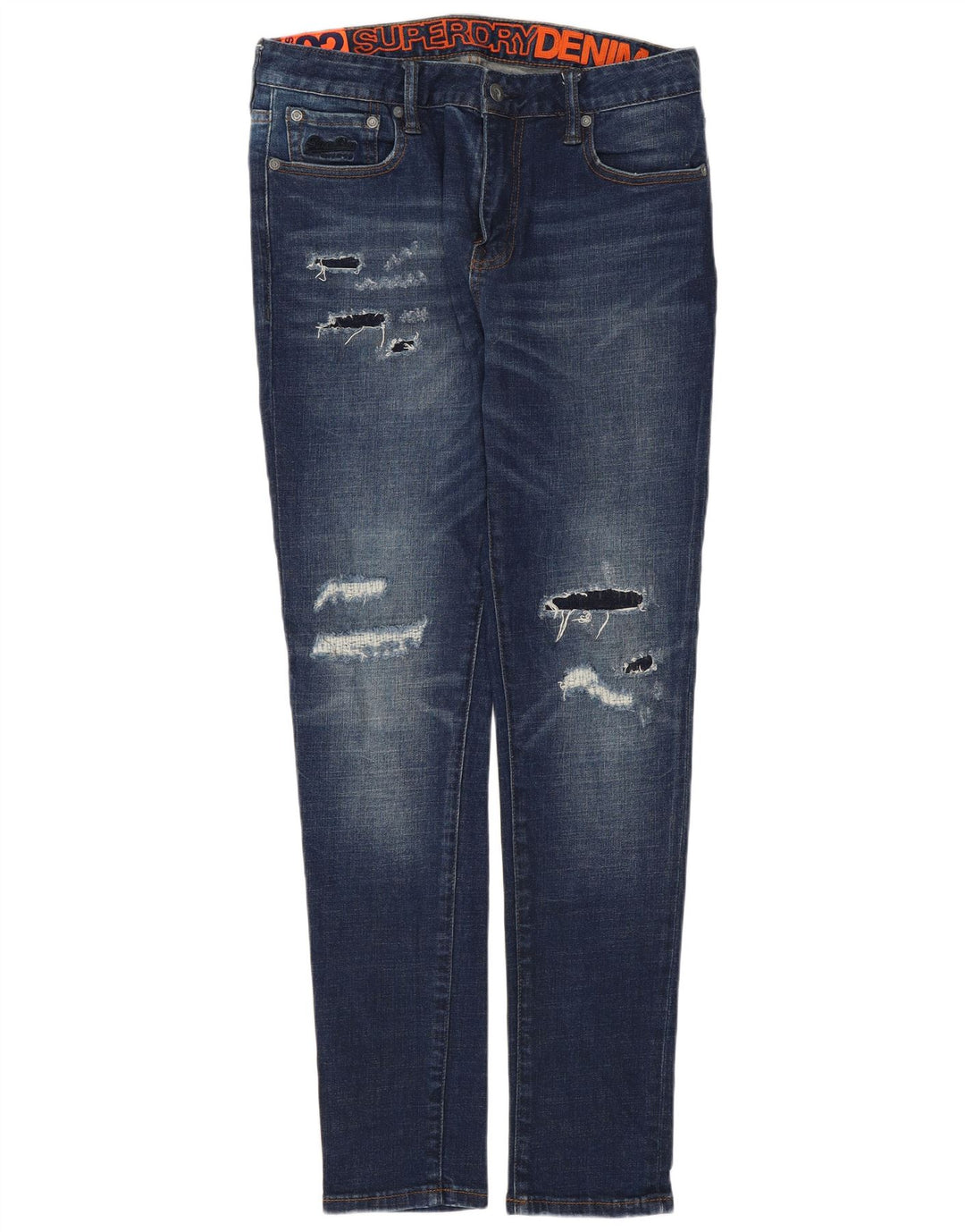 SUPERDRY Мужские потертые узкие джинсы W32 L29, синий хлопок