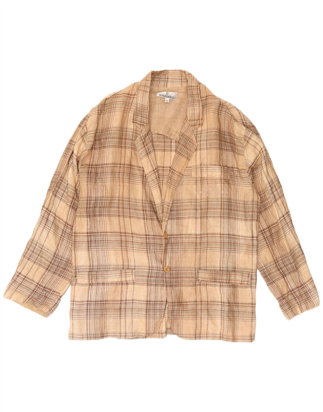 Винтажный мужской пиджак на 3 пуговицах IT 52 XL в бежевую клетку