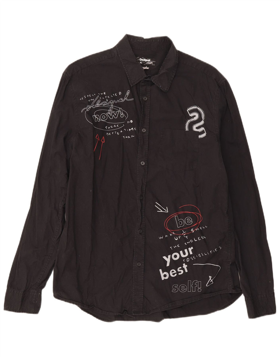 Мужская рубашка стандартного кроя с рисунком Desigual XL, черная, хлопок
