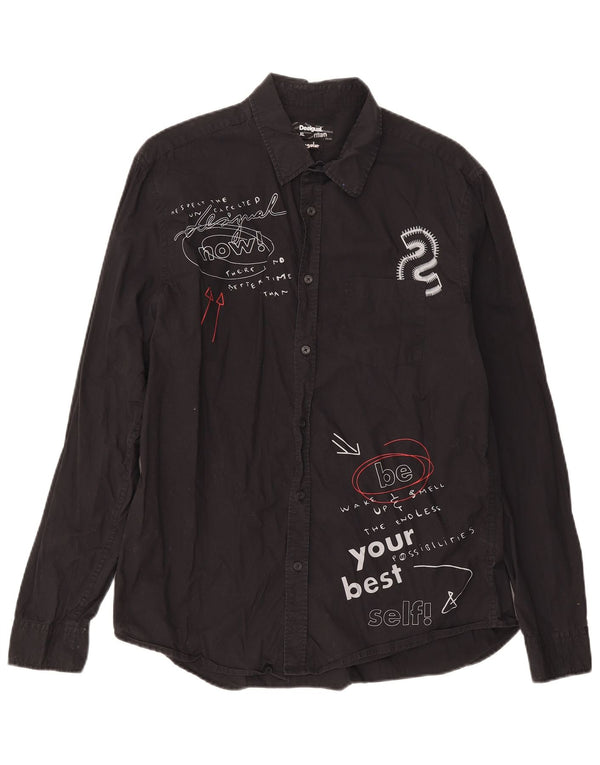 Мужская рубашка стандартного кроя с рисунком Desigual XL, черная, хлопок