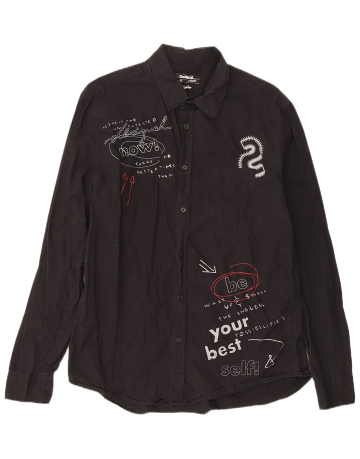 Мужская рубашка стандартного кроя с рисунком Desigual XL, черная, хлопок