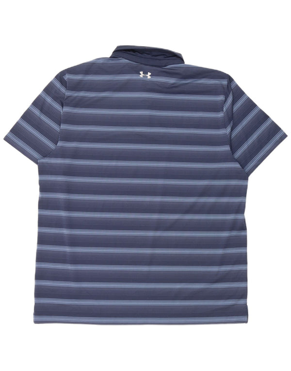 Under Armour Mens Heat Gear Polo Shirt 2XL Navy Blue Striped