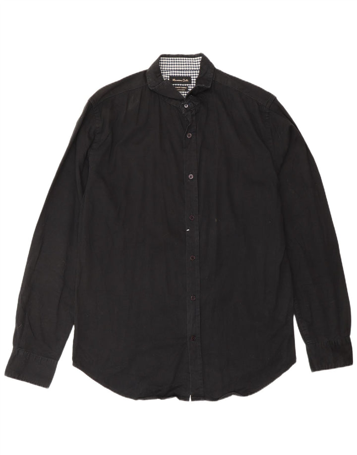 Мужская рубашка MASSIMO DUTTI EU 40, средний черный, хлопок с цветными блоками