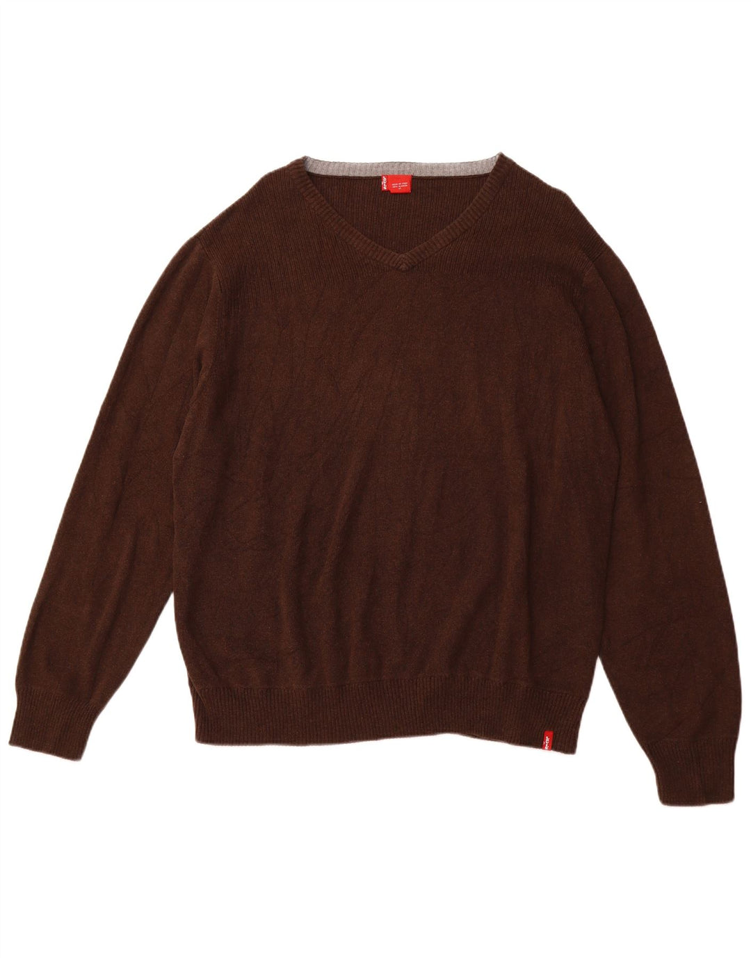LEVI'S Mens V-Neck Jumper Sweater XL Brown Cotton