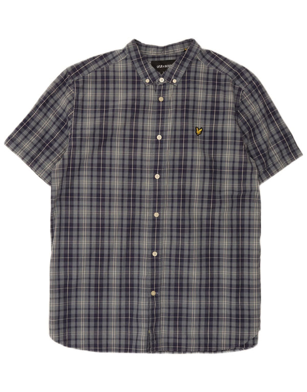 Мужская рубашка стандартного кроя с короткими рукавами Lyle & Scott XL, синяя хлопковая клетка в клетку