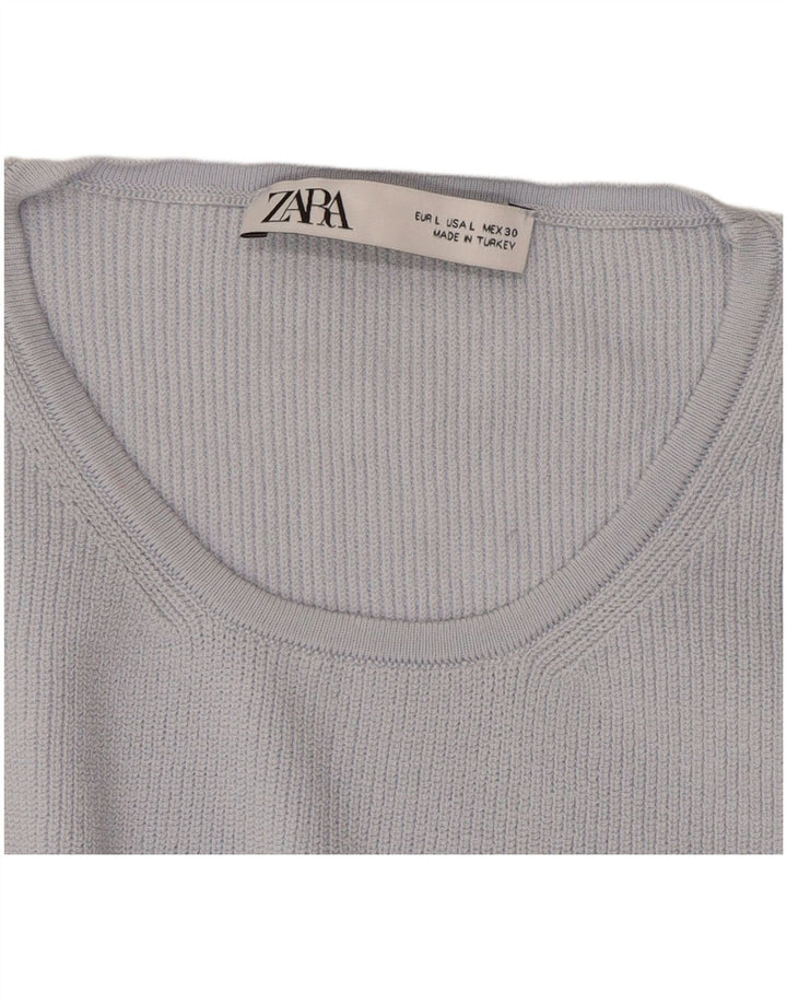 ZARA Womens Crop Top Long Sleeve UK 14 Large Blue