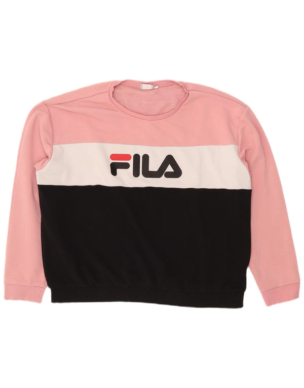 Женский свитер FILA с рисунком, Великобритания, 24 размера, 4XL, розовый, хлопок с цветными блоками